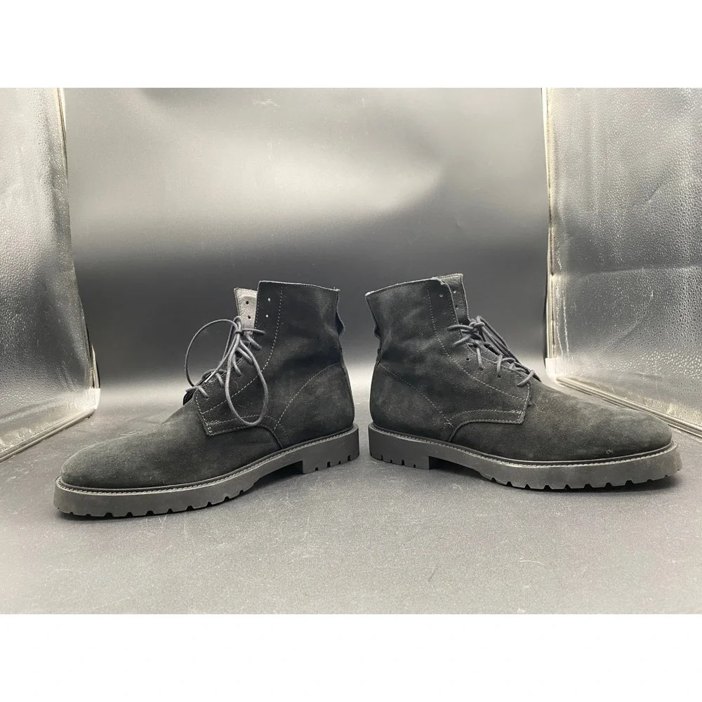Zara Man Black Suede‎ Lace Up Side Zip Combat Boots Lug Sole 